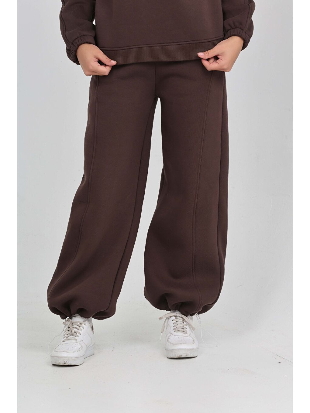 Kahverengi Kız Çocuk Yaka Çıtçıtlı Eşofman Takım-5