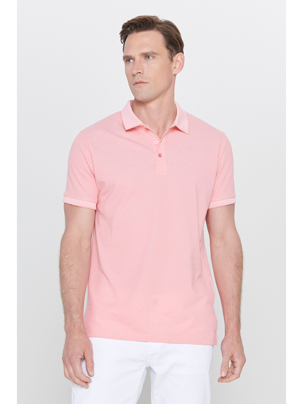 Yeşil Erkek YESIL-ACIK PEMBE-SAKS Slim Fit Dar Kesim 3 'lü Kıvrılmaz Polo Yaka Tişört-3