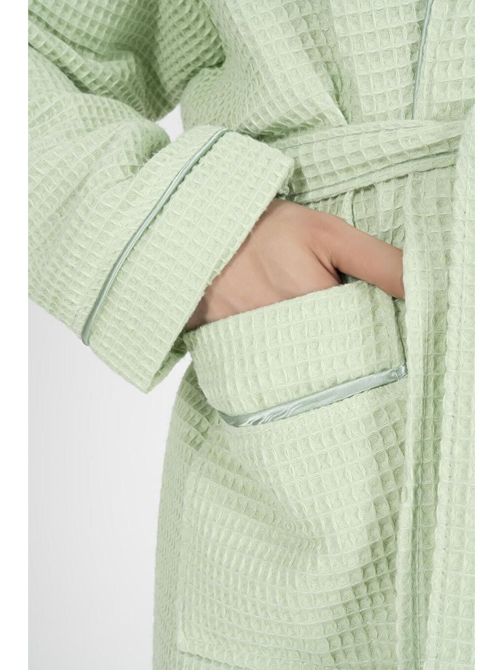 Kaos Serisi Şal Yaka Pike Bornoz Sabahlık Yeşil-1