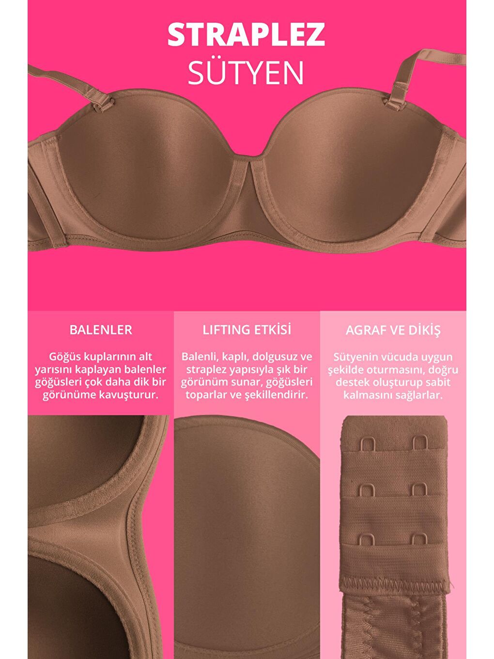 Karışık Balenli Toparlayıcı Dolgusuz Straplez Sütyen 3'Lü Paket-1