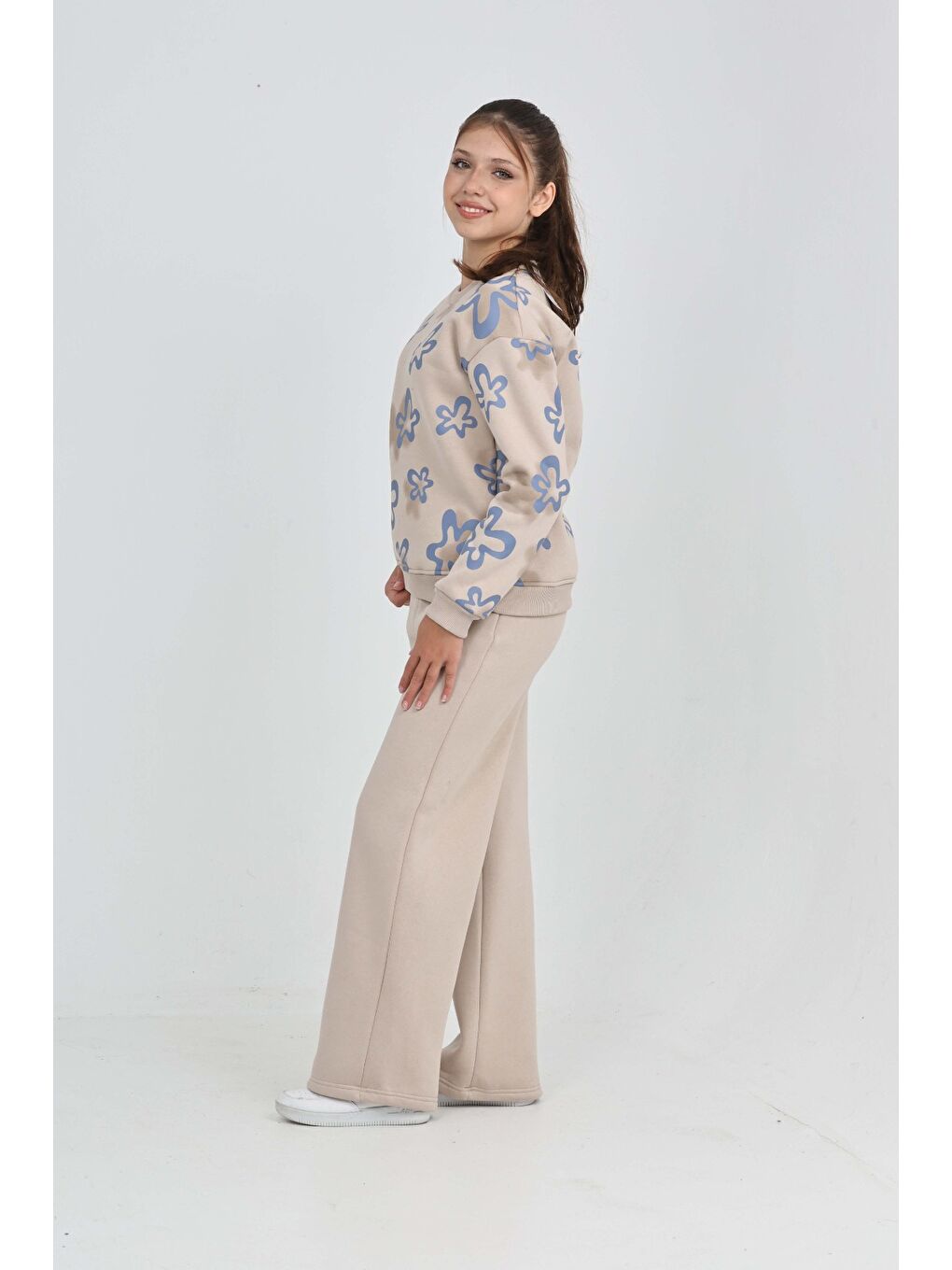 Bej Kız Çocuk Çiçek Baskılı Eşofman Takım-4