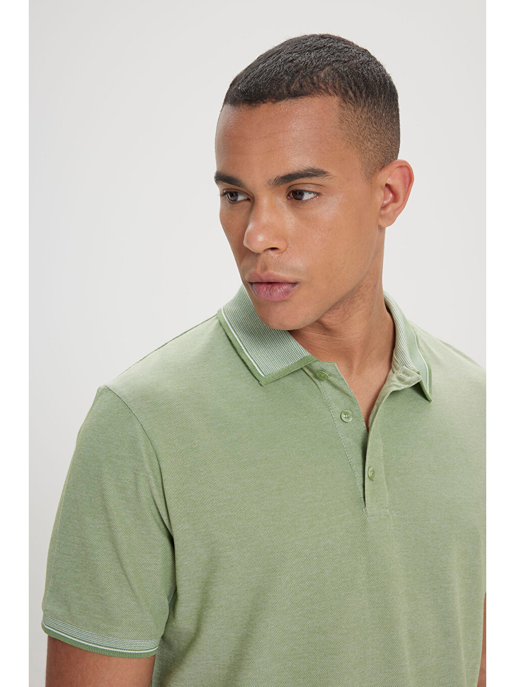 Yeşil Erkek YESIL-ACIK PEMBE-SAKS Slim Fit Dar Kesim 3 'lü Kıvrılmaz Polo Yaka Tişört-9