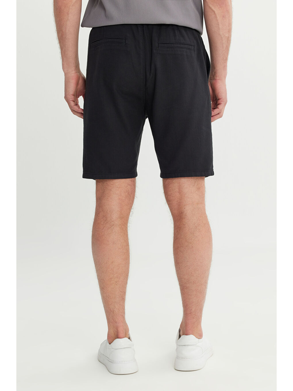 Erkek Siyah-Açık Gri 2'li Paket %100 Pamuk Comfort Fit Beli Bağlamalı Flamlı Yan Cepli Şort-9