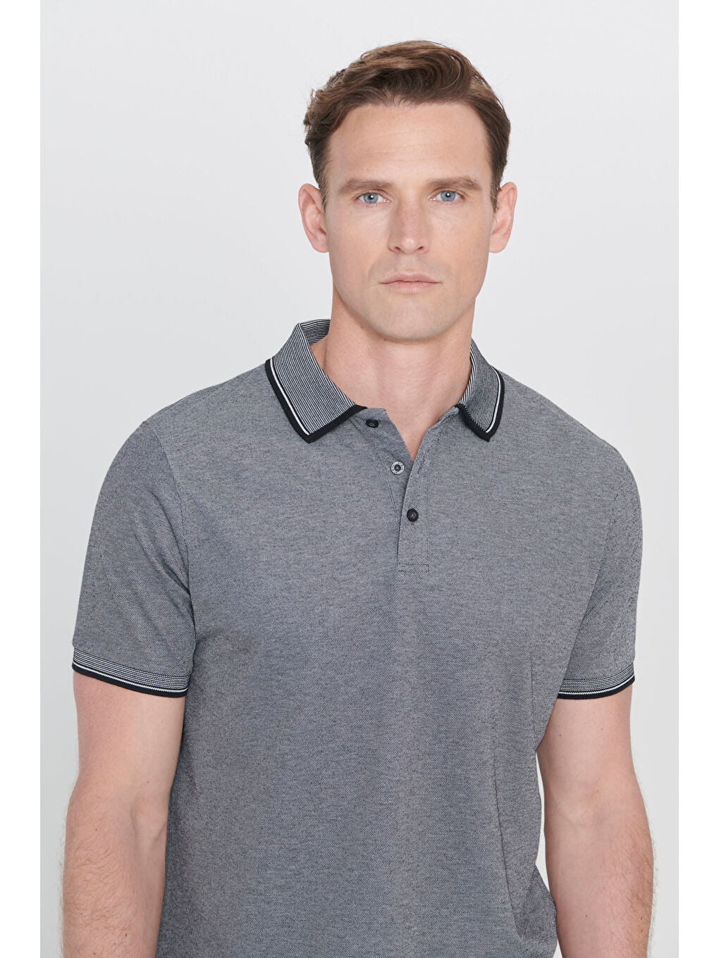 Siyah Erkek ACIK SIYAH-ACIK GRI-KOYU GRI Slim Fit Dar Kesim 3 'lü Kıvrılmaz Polo Yaka Tişört-10