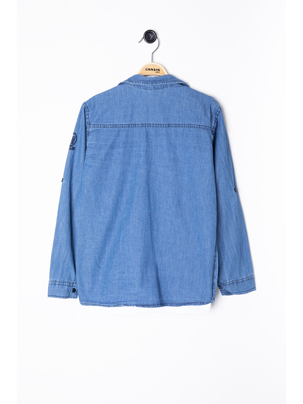 Mavi Bisiklet Yaka Tişörtlü Erkek Çocuk Göğüs Cepli Jean Gömlek 20080-4