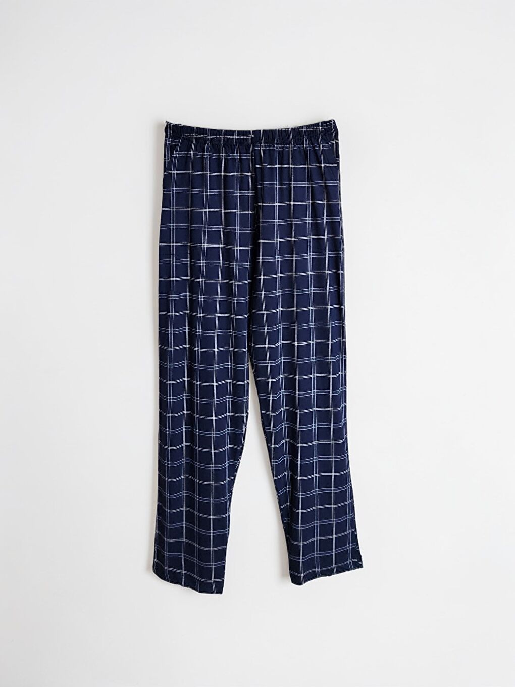 Lacivert Erkek %100 Doğal Organik Pamuk Ekose / Kareli Cepli Kaliteli Pijama Altı-3