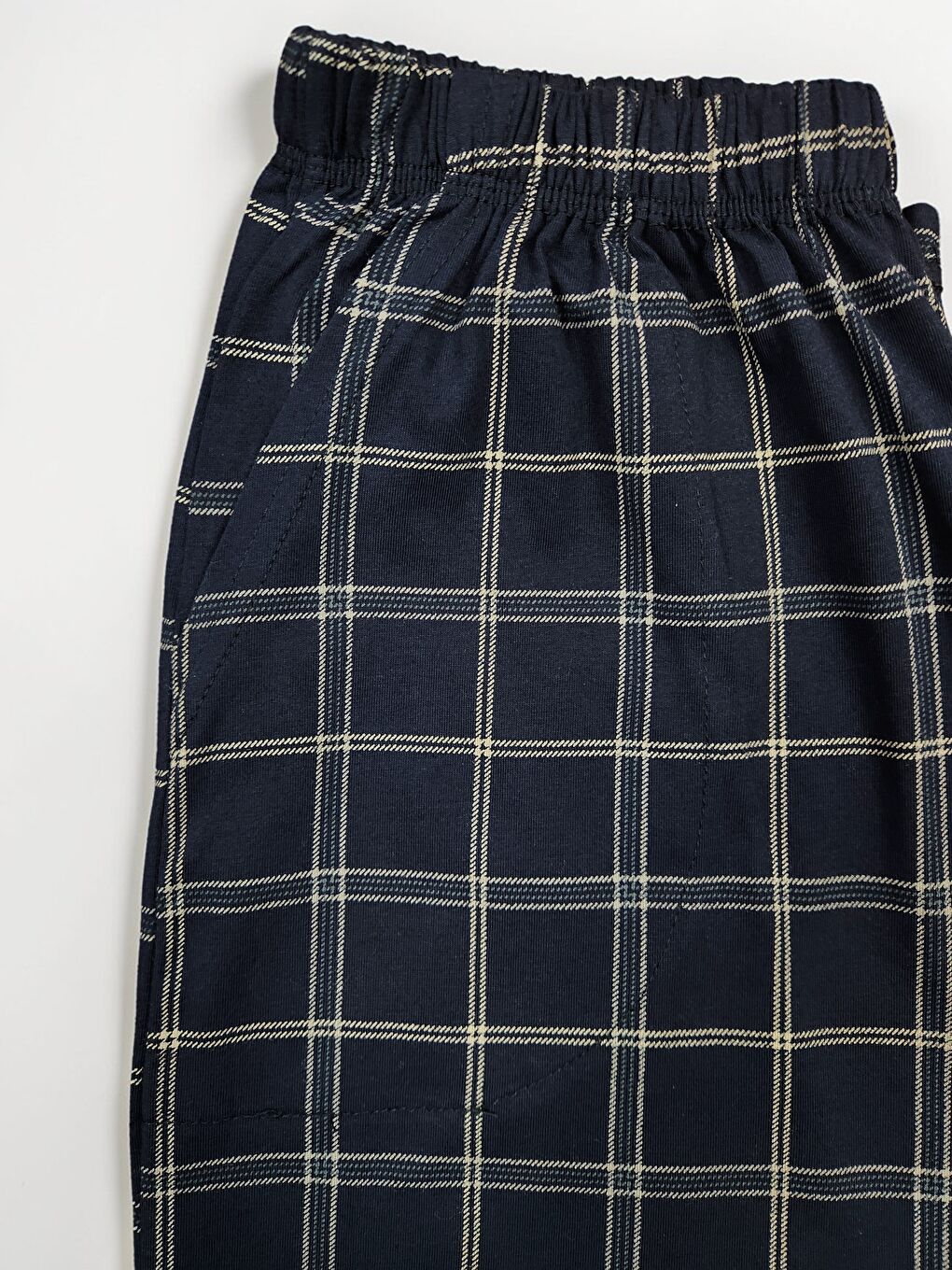 Lacivert Erkek %100 Doğal Organik Pamuk Ekose / Kareli Cepli Kaliteli Pijama Altı-4