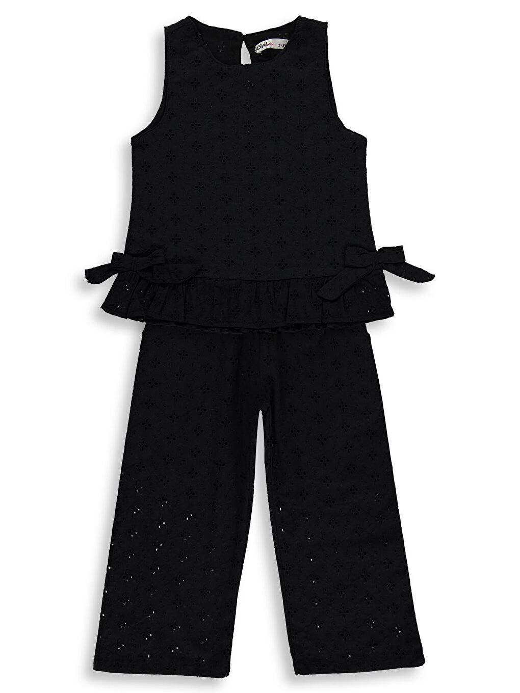 Girls Fiyonk Detaylı Brode 2-5 Yaş Takım - Siyah
