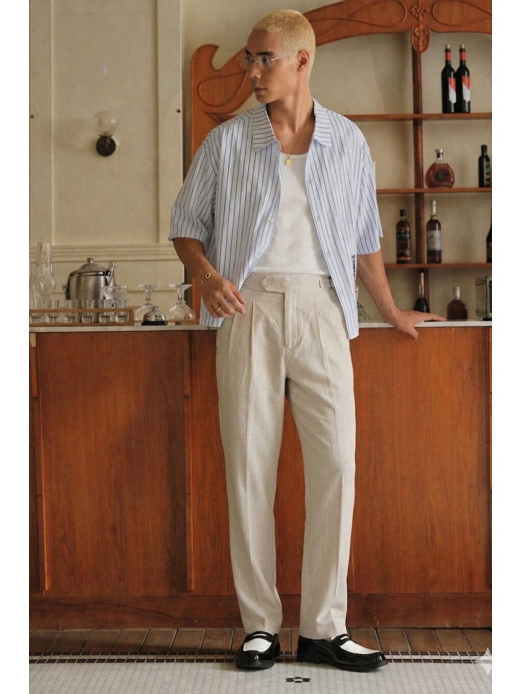 Bej Erkek Pileli Old Money Klasik Kumaş Pantolon Rahat Kalıp Yazlık-1