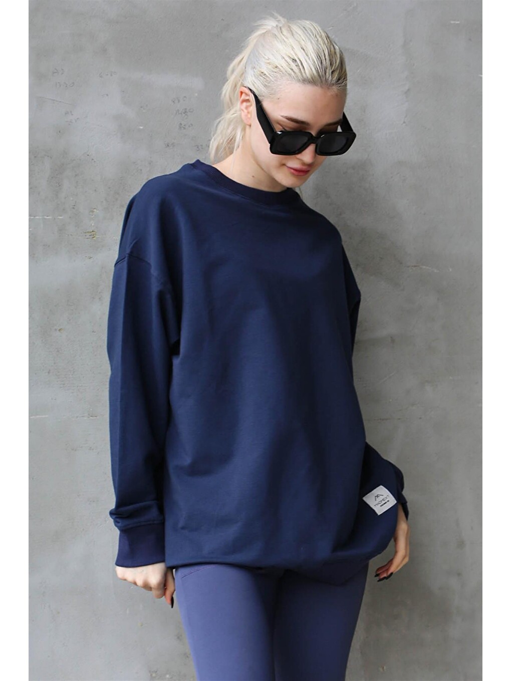 Lacivert Basic Oversize Kadın Sweatshirt Mg1686-3