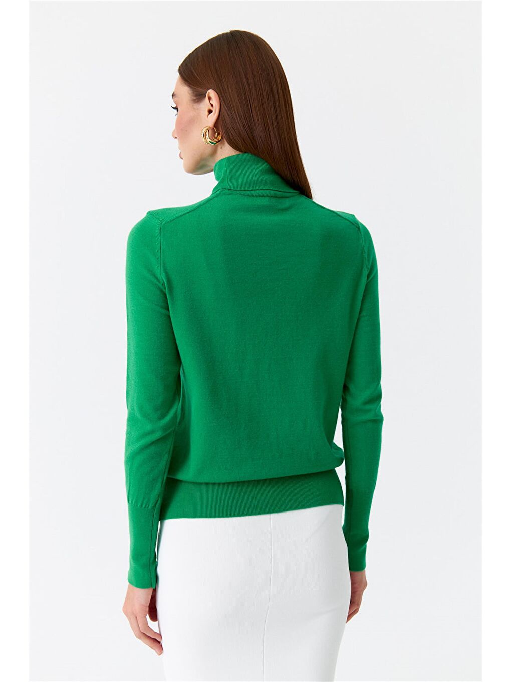 Balıkçı Yaka Kol Droplu Triko Yeşil Kadın Kazak-6