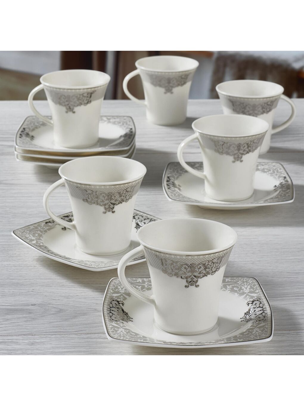 Ekru Caroline 12 Parça 6 Kişilik Bone Türk Kahvesi Takımı - 56861