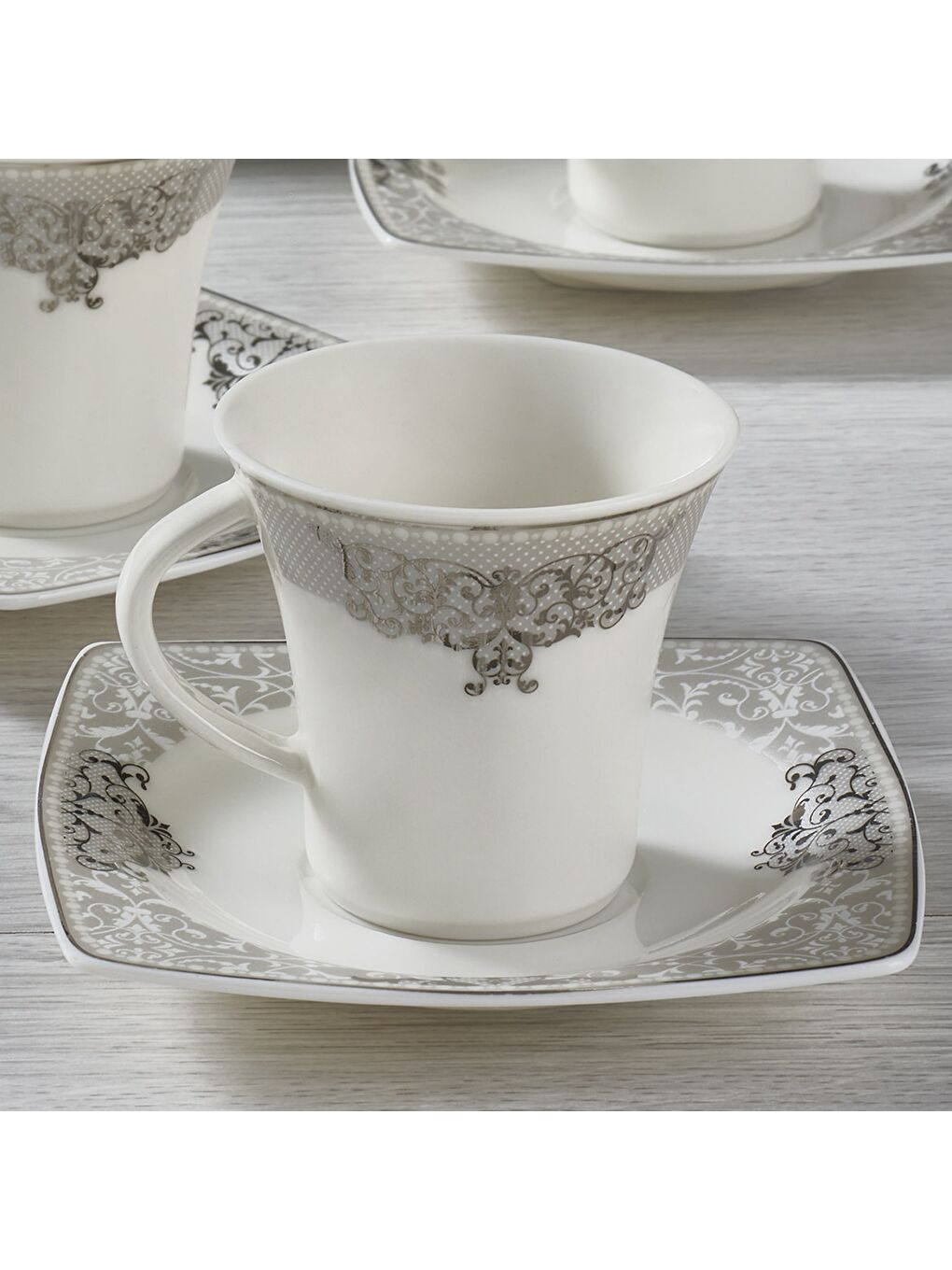 Ekru Caroline 12 Parça 6 Kişilik Bone Türk Kahvesi Takımı - 56861-2