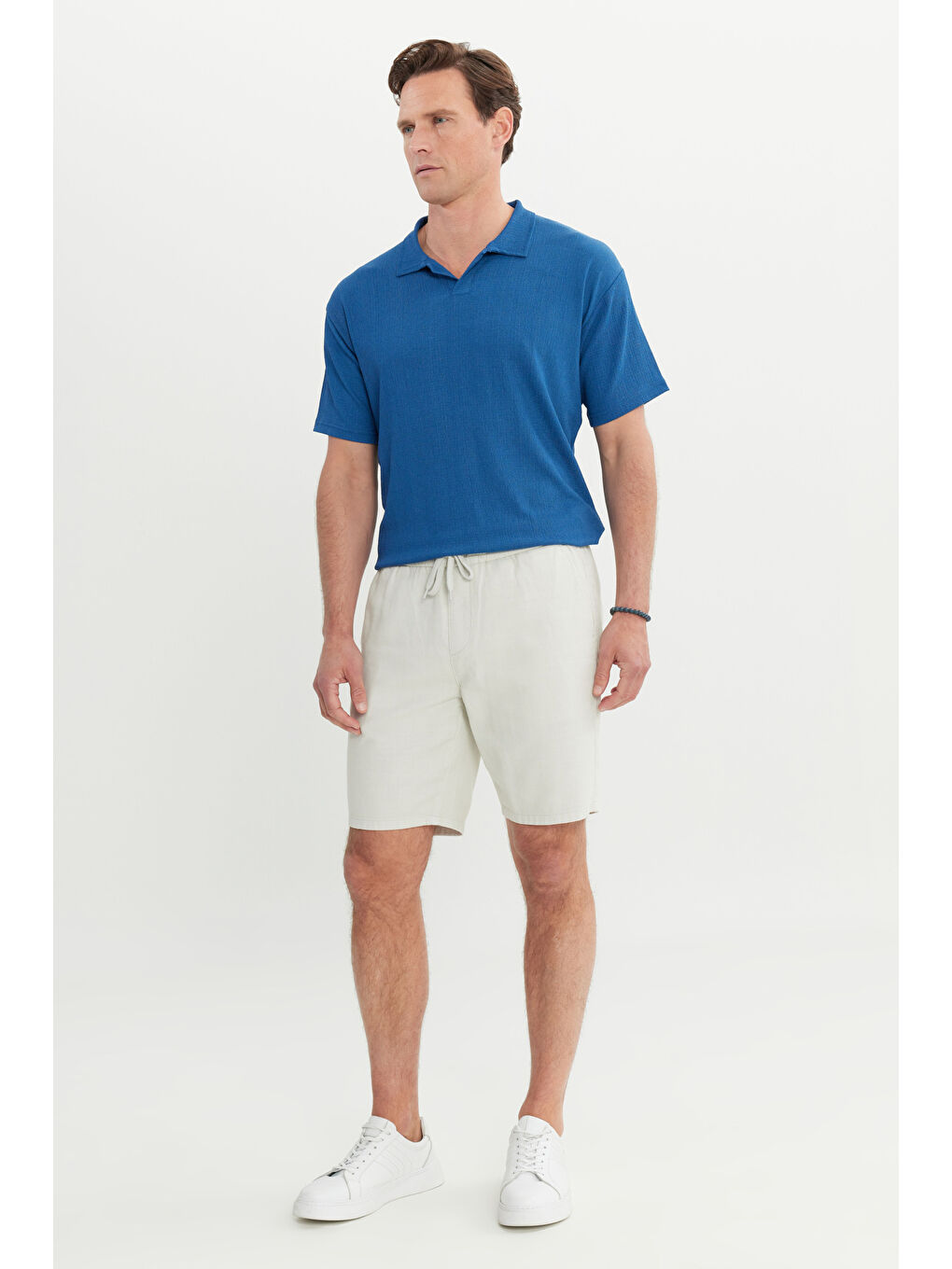 Erkek Lacivert-Açık Gri 2'li Paket %100 Pamuk Comfort Fit Beli Bağlamalı Flamlı Yan Cepli Şort-6