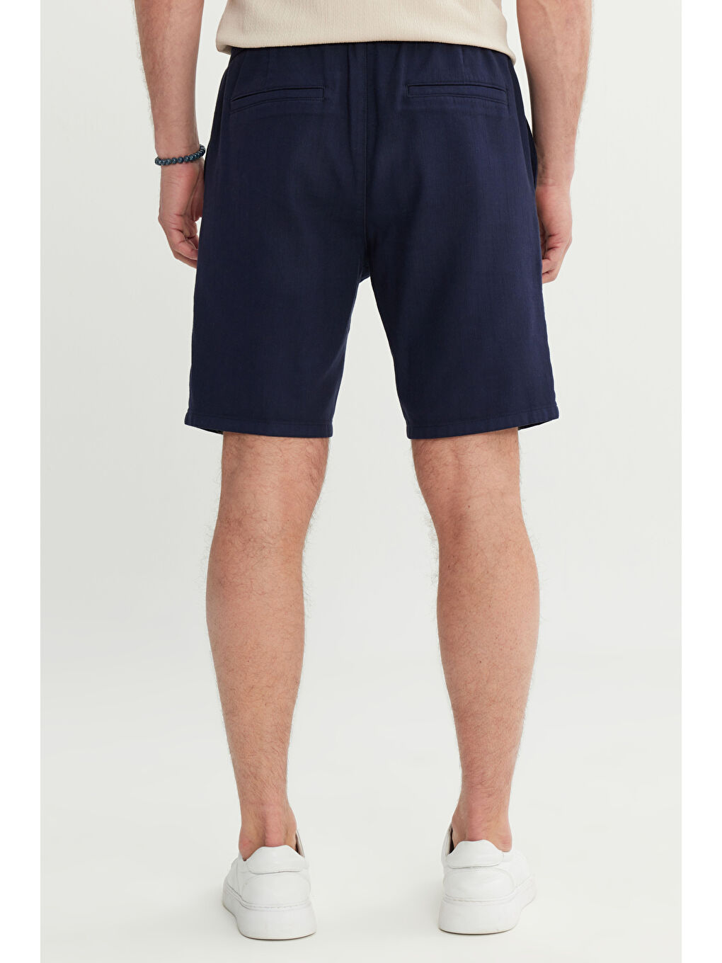 Erkek Lacivert-Açık Gri 2'li Paket %100 Pamuk Comfort Fit Beli Bağlamalı Flamlı Yan Cepli Şort-9