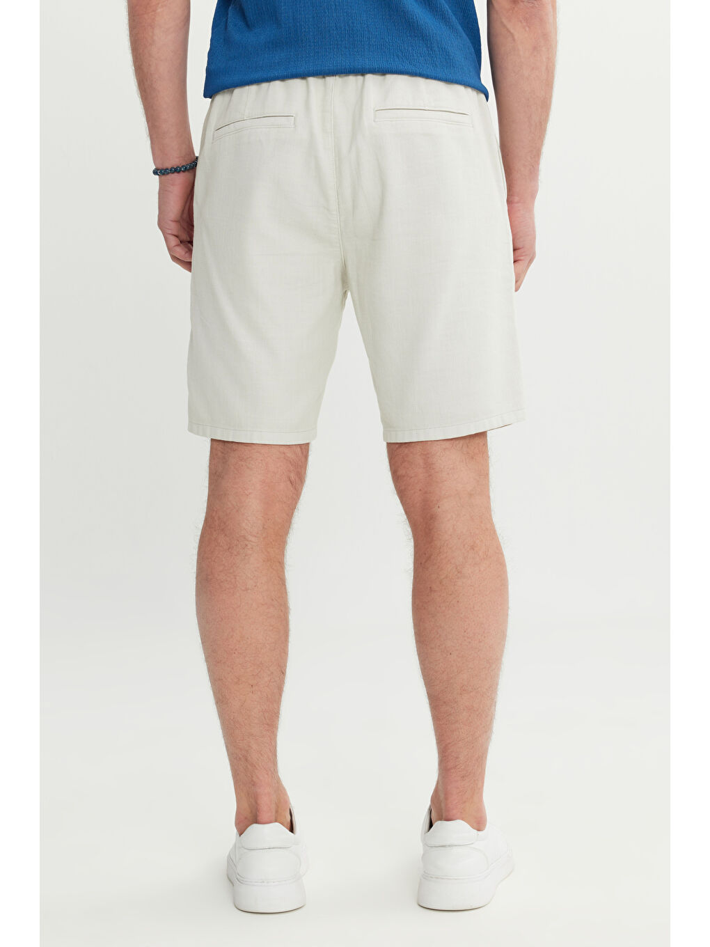 Erkek Lacivert-Açık Gri 2'li Paket %100 Pamuk Comfort Fit Beli Bağlamalı Flamlı Yan Cepli Şort-10