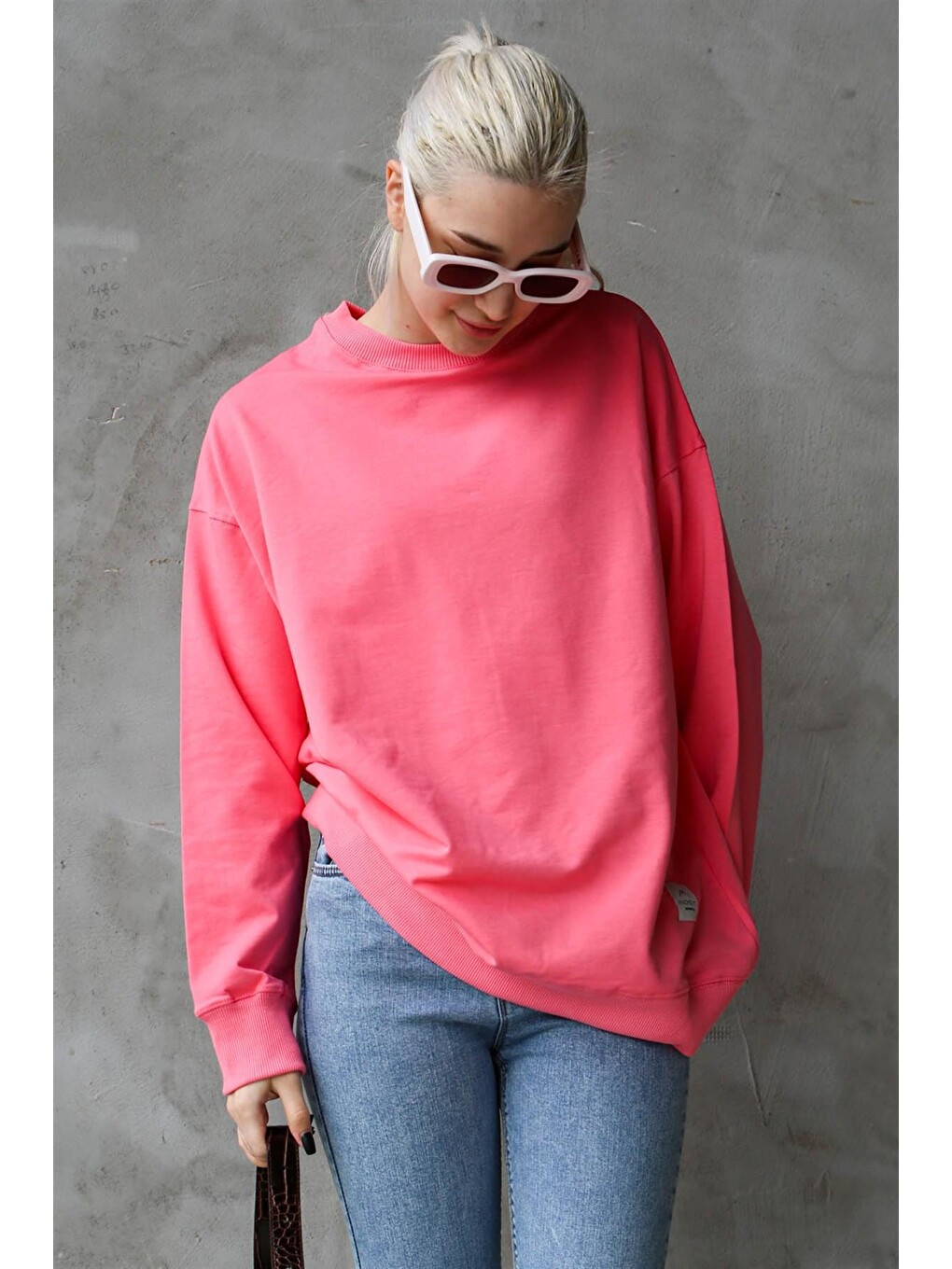 Pembe Basic Oversize Kadın Sweatshirt Mg1686-3