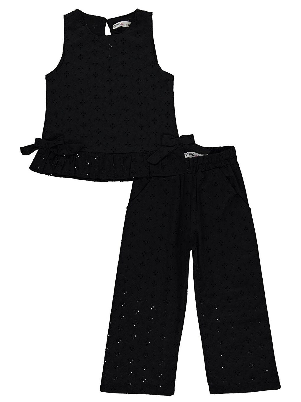 Girls Fiyonk Detaylı Brode 2-5 Yaş Takım - Siyah-3