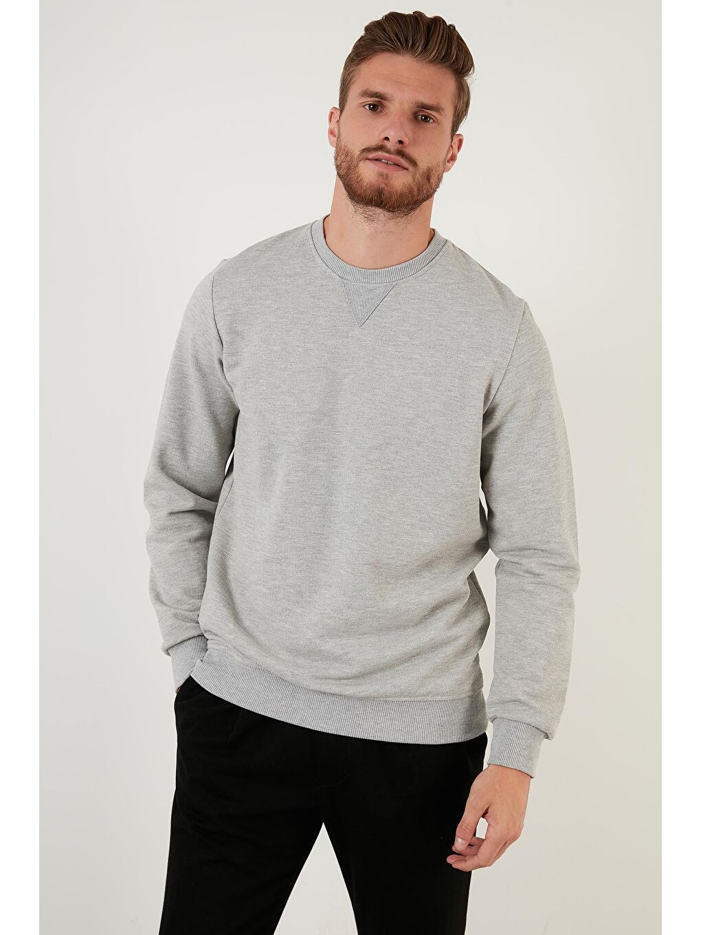 Gri % 100 Pamuk Bisiklet Yaka Basic Sweat 5905028-3