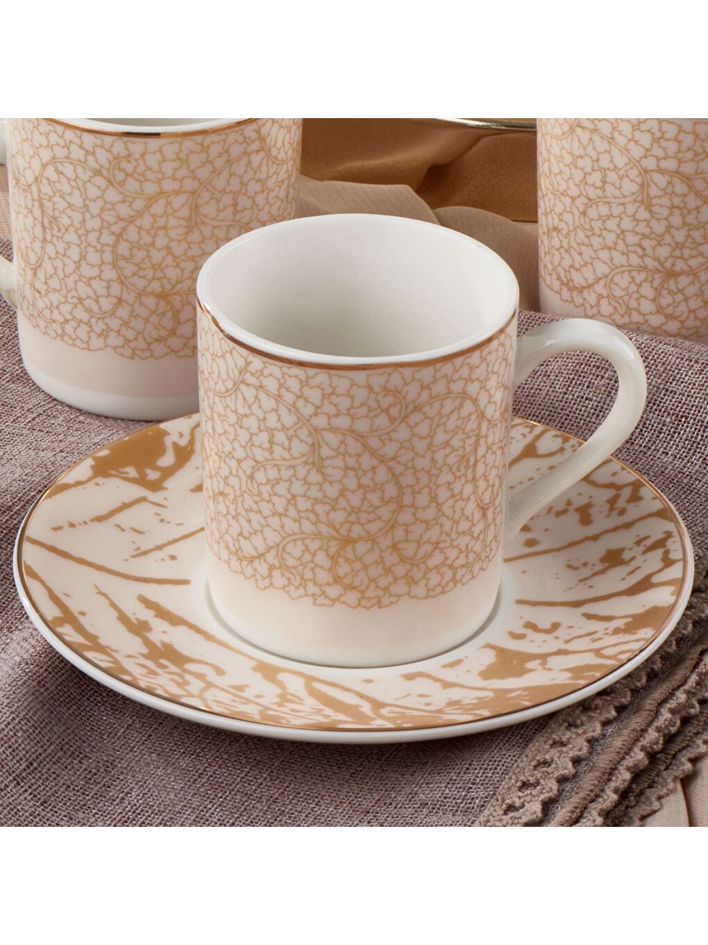 Ekru Camelia 12 Parça 6 Kişilik Bone Türk Kahvesi Fincan Takımı - 2511-3