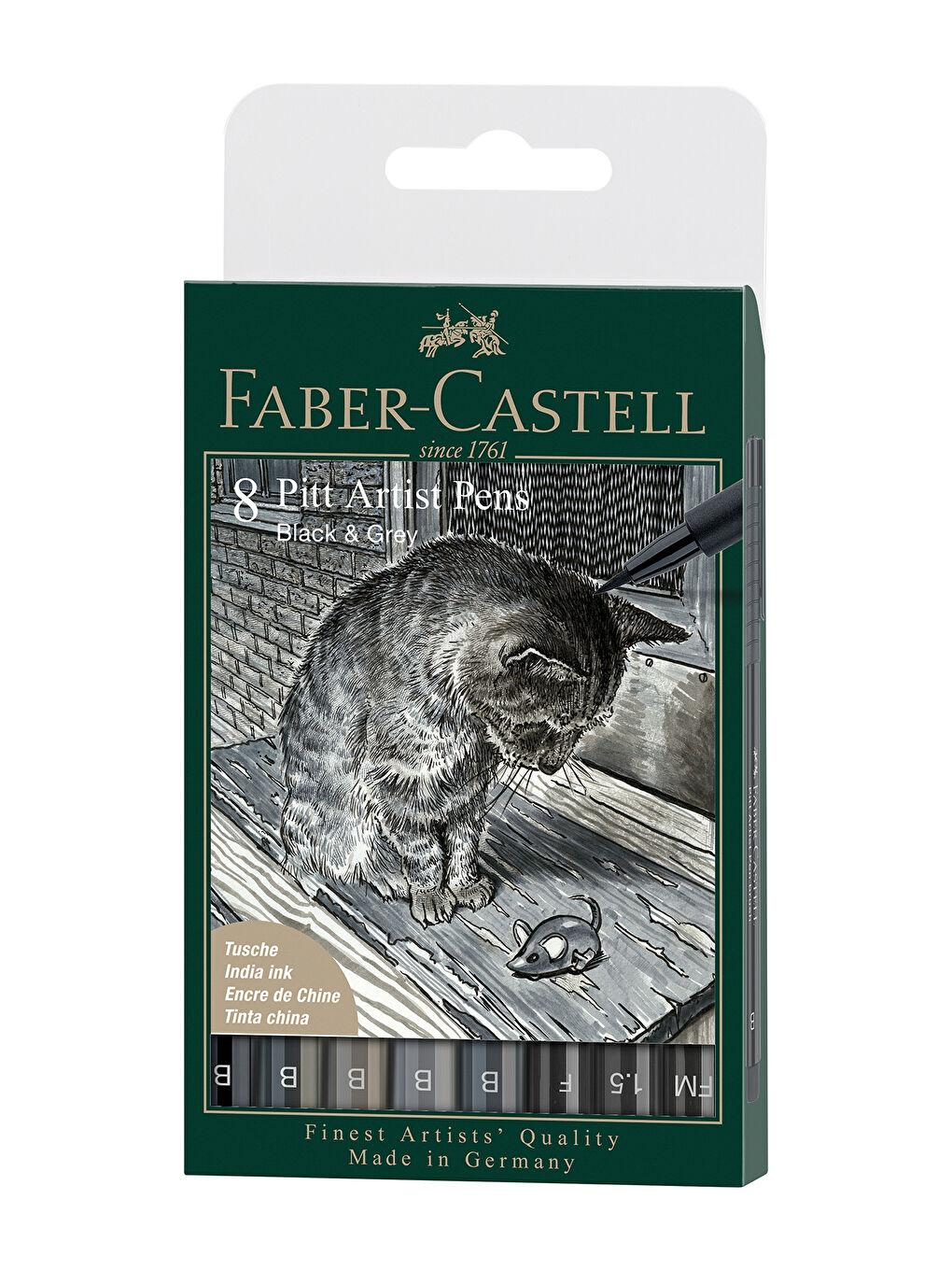 Pitt Artist Pen Fırça Uç 8'li Gri&Siyah Tonlu Kalem Seti, Dağılma Yapmayan Kokusuz Mürekkep