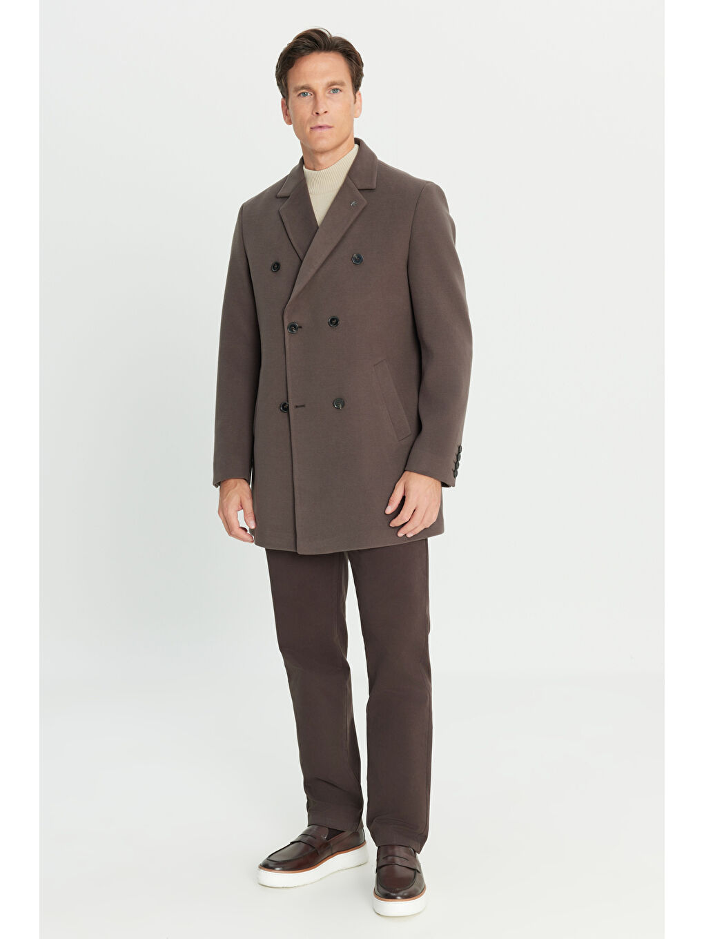 Bej Erkek Vizon Sıcak Tutan Standart Fit Normal Kesim Kaban-1