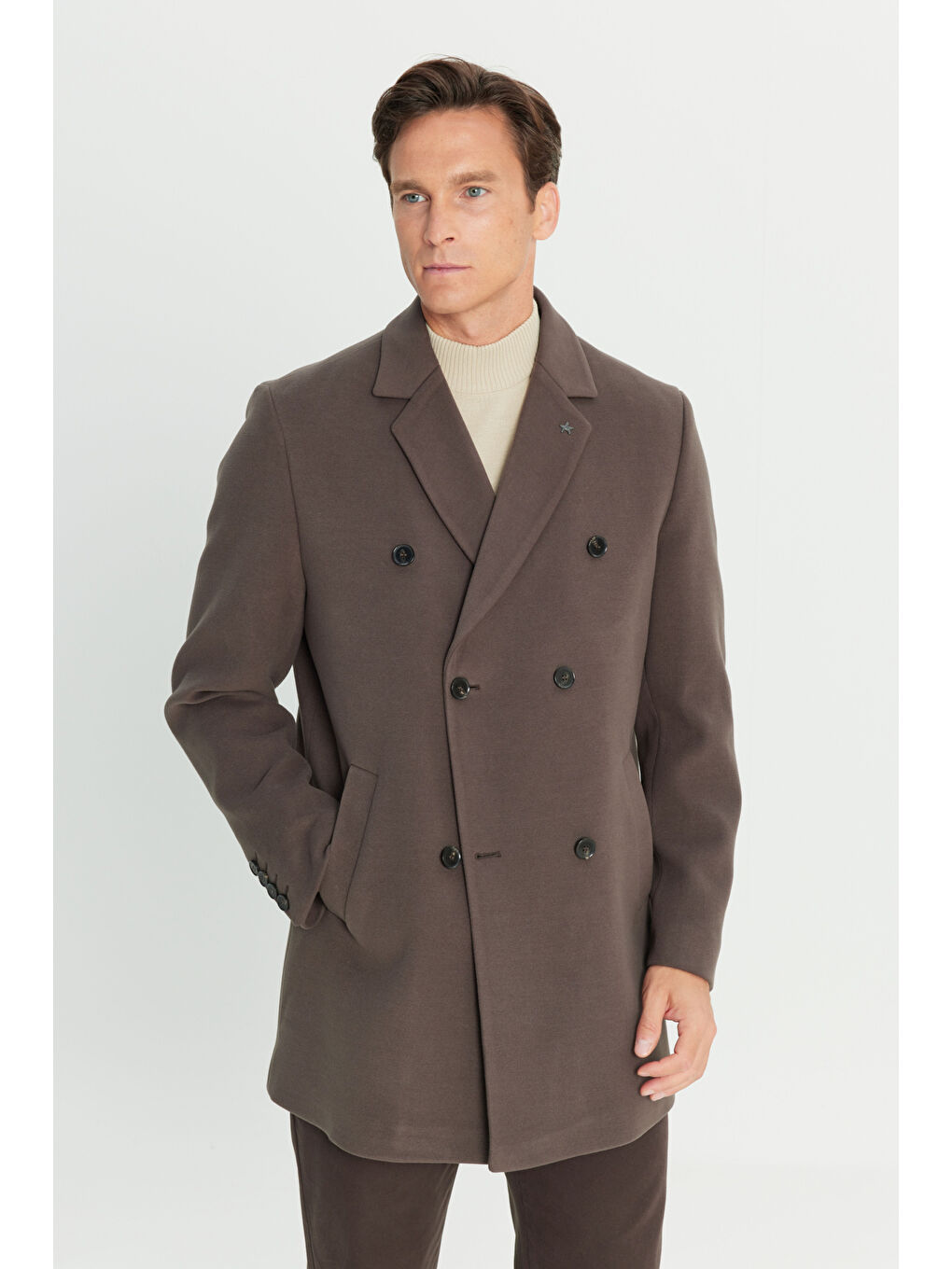 Bej Erkek Vizon Sıcak Tutan Standart Fit Normal Kesim Kaban-2