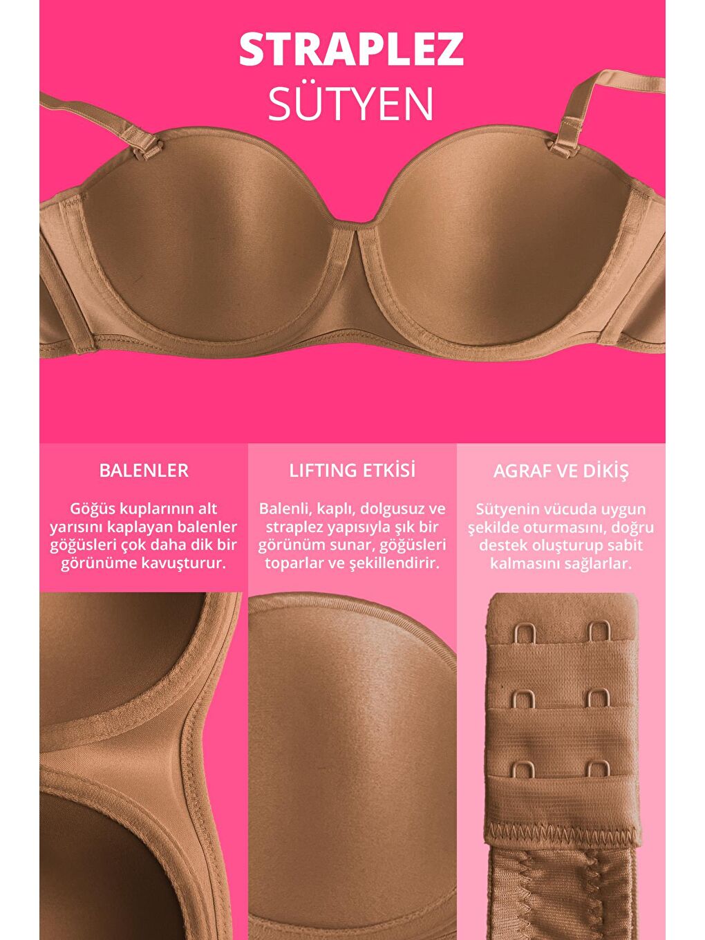 Sarı Bej Balenli Toparlayıcı Dolgusuz Straplez Sütyen-1