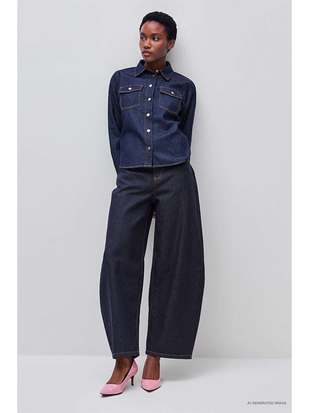 Kadın Koyu Mavi %100 Pamuk Cepli Denim Pantolon-2