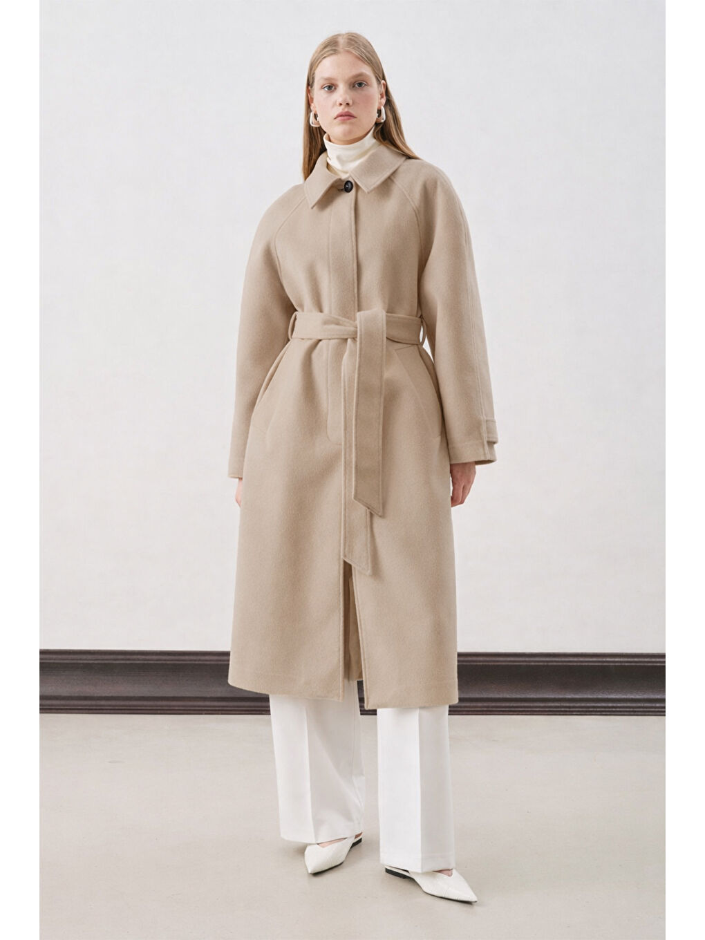 Premıum Kaşe Uzun Kaban Bej