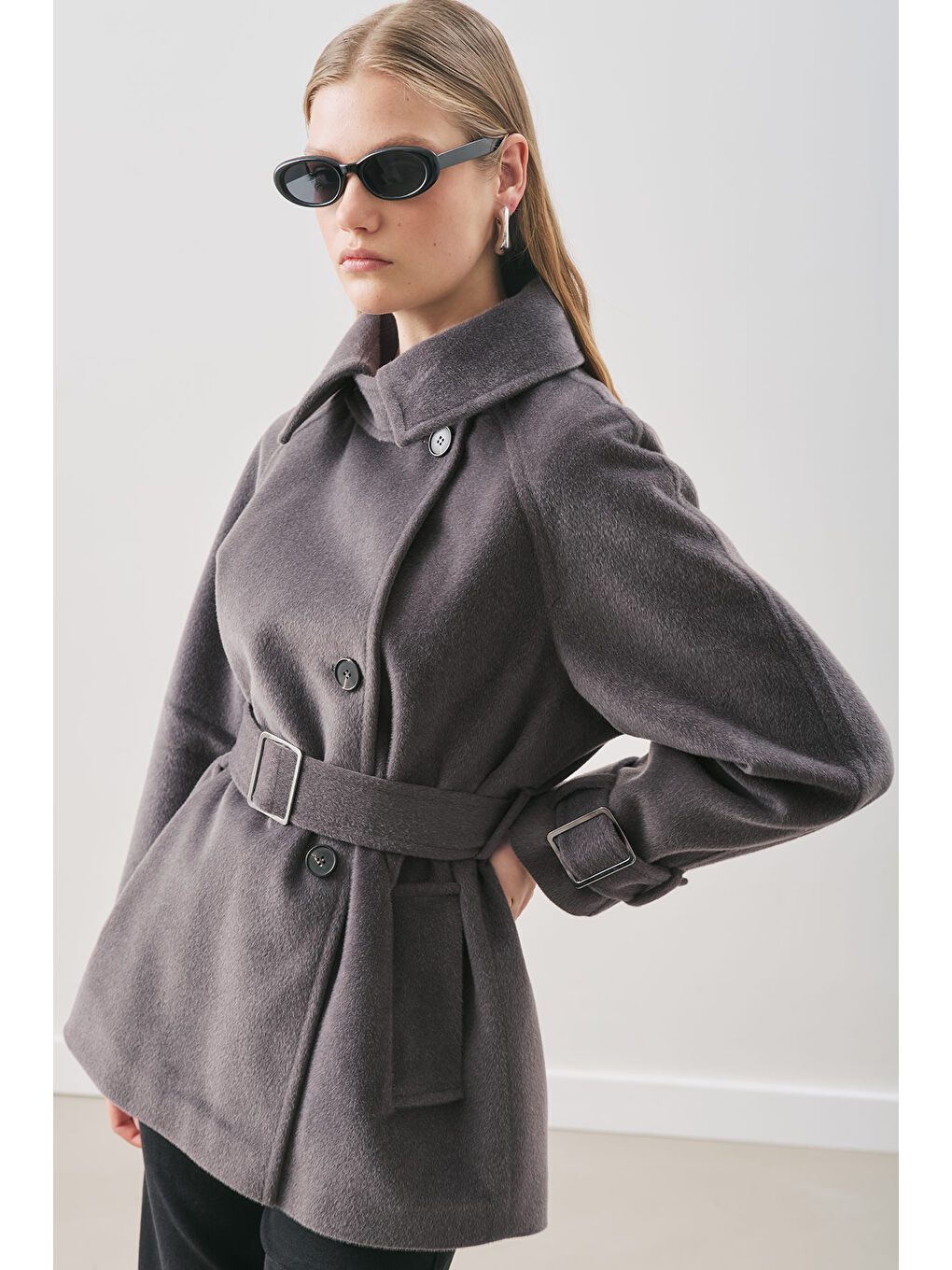 Premıum Kaşe Geniş Kaban Gri