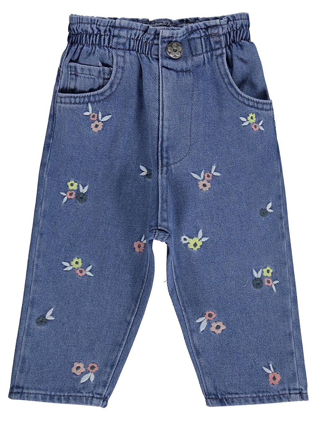 Baby Çiçek Nakışlı Denim 6-18 Ay Pantolon - Mavi