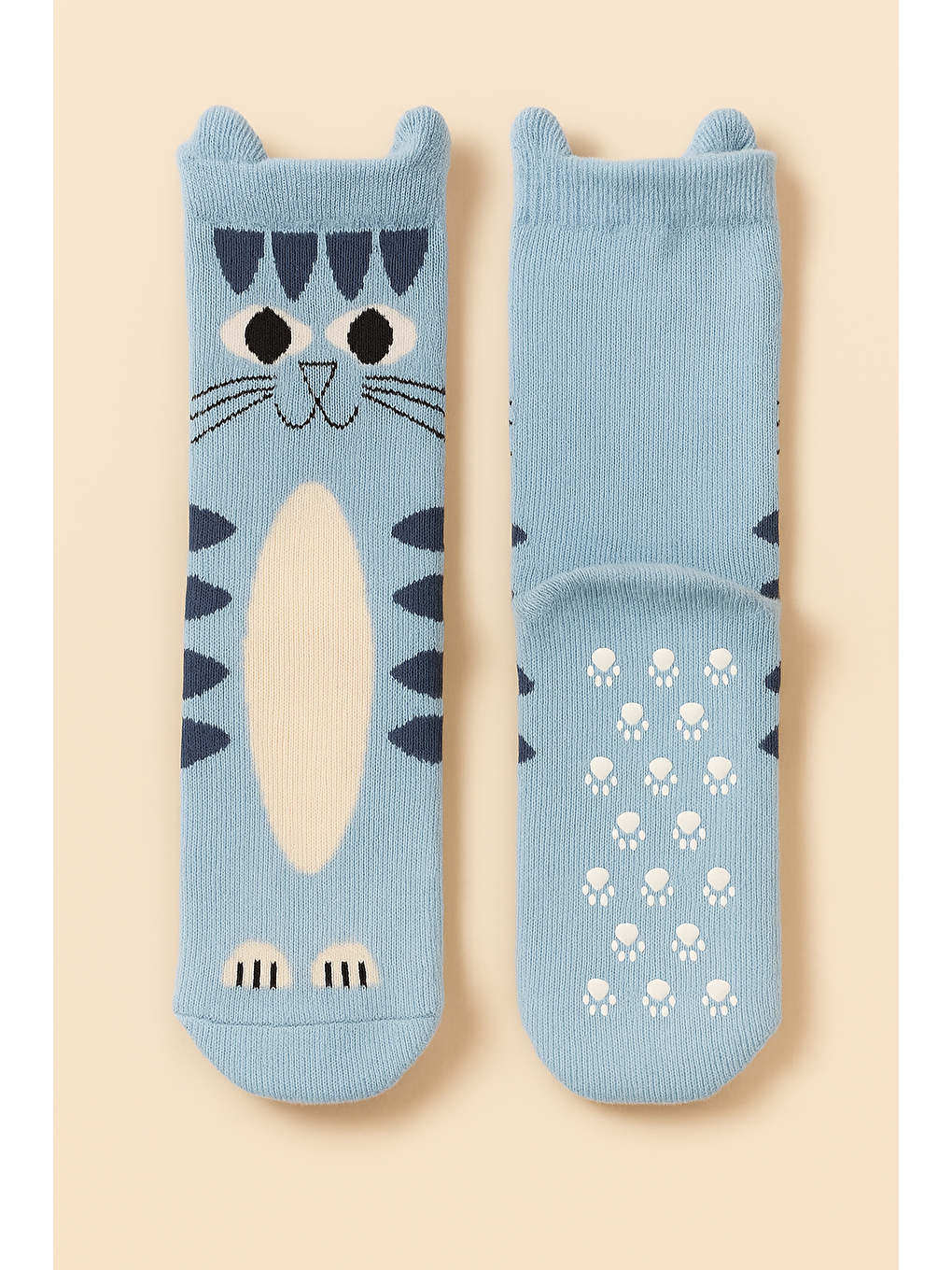 Çocuk Kedi Desenli Soket Çorap Mavi