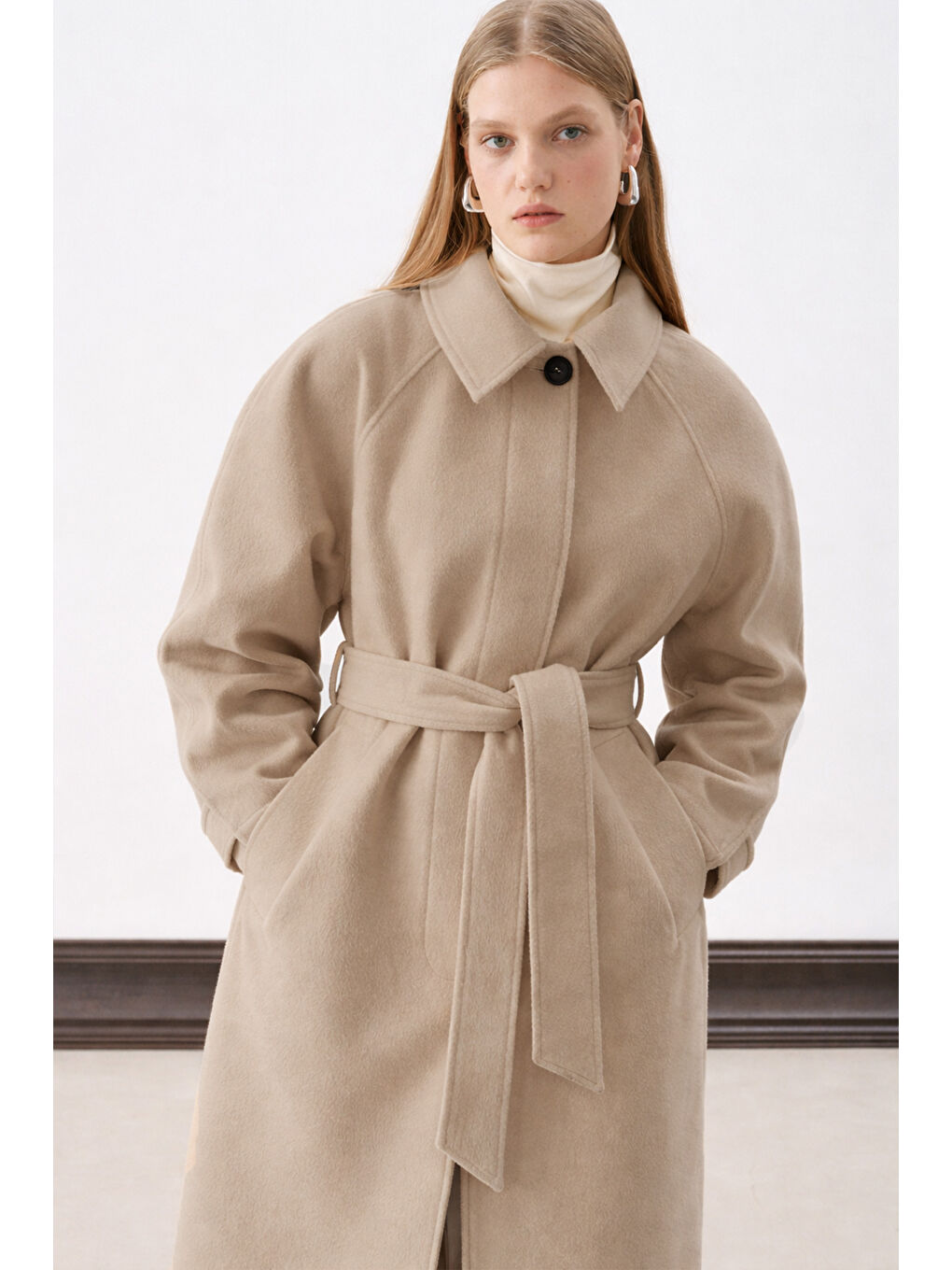 Premıum Kaşe Uzun Kaban Bej-1