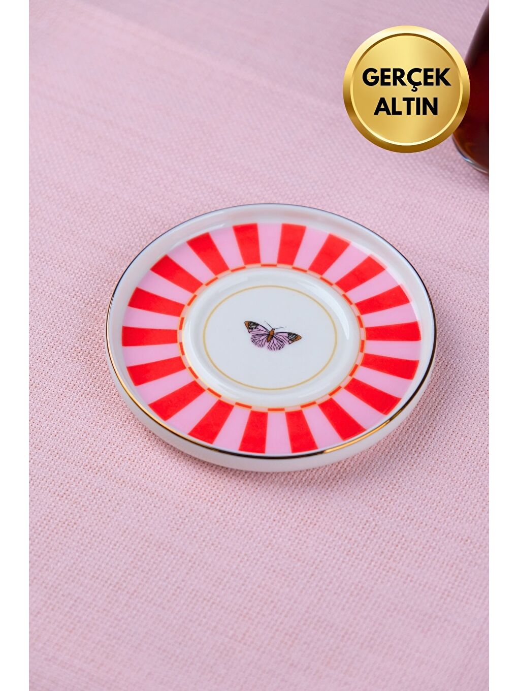 Karışık Porselen Butterfly Collection Altın Yaldızlı Çay Tabağı 11,8cm Kırmızı Tekli