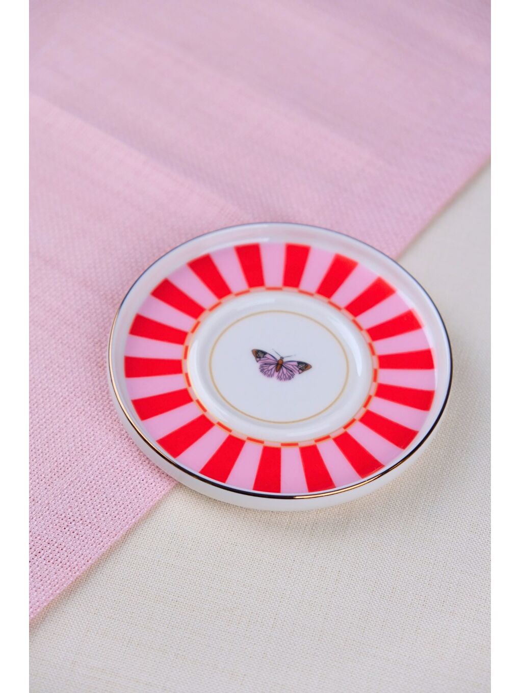 Karışık Porselen Butterfly Collection Altın Yaldızlı Çay Tabağı 11,8cm Kırmızı Tekli-1