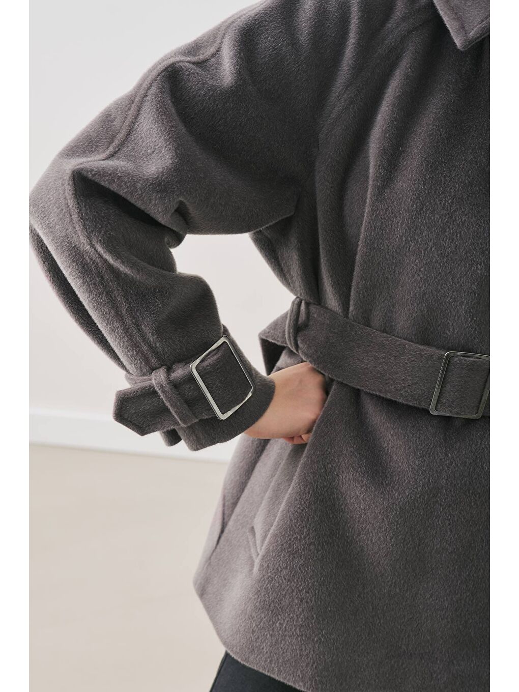 Premıum Kaşe Geniş Kaban Gri-2