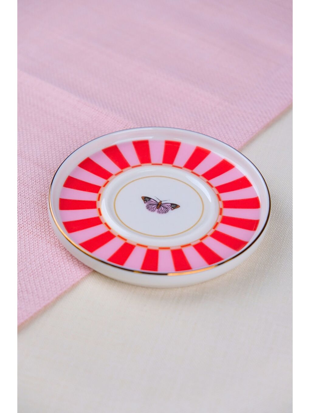 Karışık Porselen Butterfly Collection Altın Yaldızlı Çay Tabağı 11,8cm Kırmızı Tekli-2