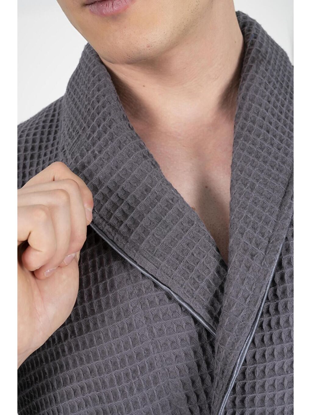 Kaos Serisi Şal Yaka Pike Bornoz Sabahlık Antrasit-1