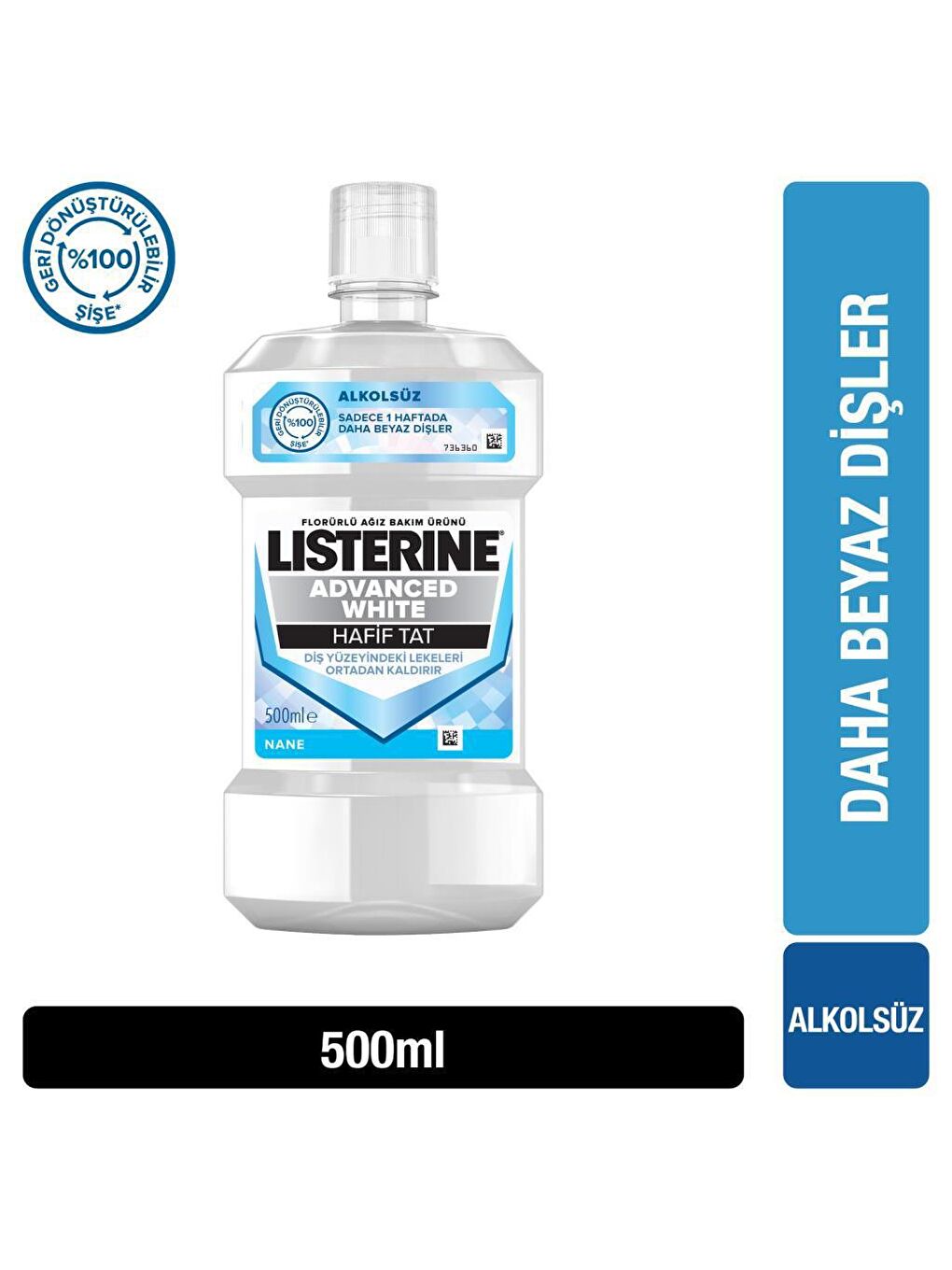 Listerine Renksiz Advanced White Hafif Tat 500 ml