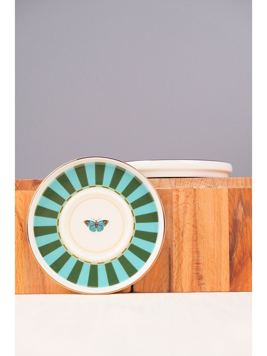 Karışık Porselen Butterfly Collection Altın Yaldızlı Çay Tabağı 11,8cm Yeşil 2 li-3