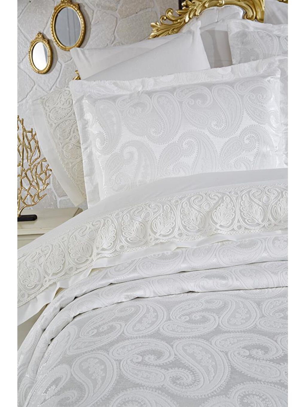 Ekru Şal 10 Parça Battaniyeli Çeyiz Seti Krem-6