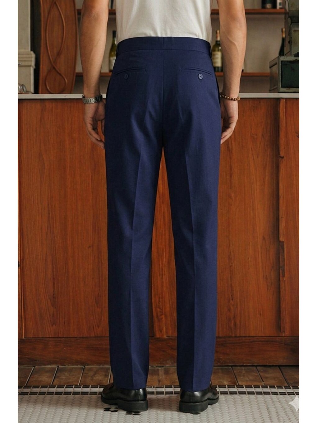 Lacivert Erkek Pileli Old Money Klasik Kumaş Pantolon Rahat Kalıp Yazlık-2