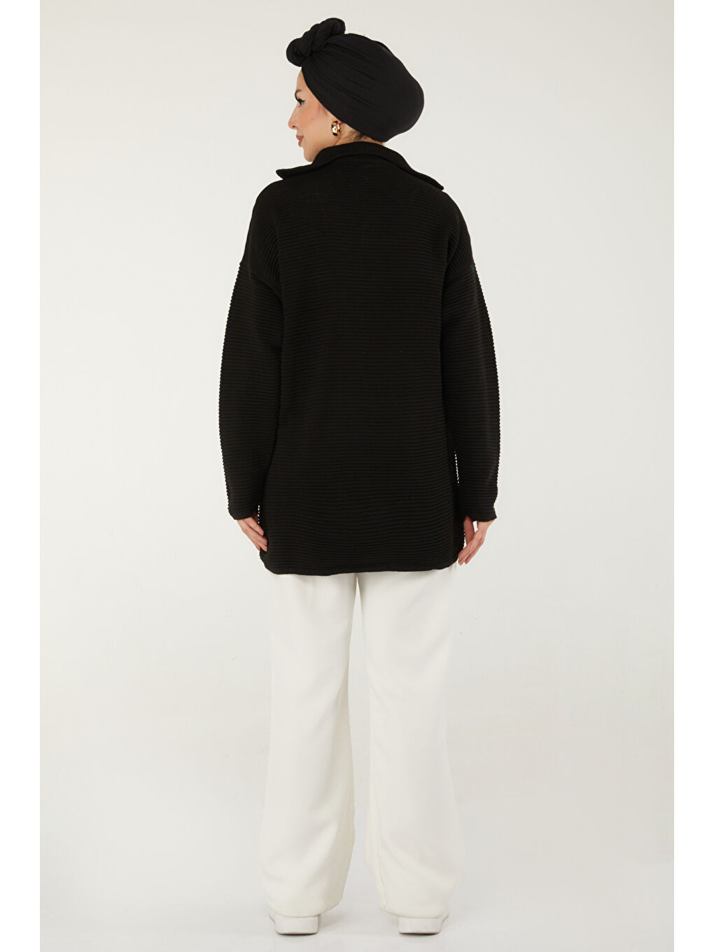 Fitili Fermuarlı Triko Kazak Siyah - 27632-5