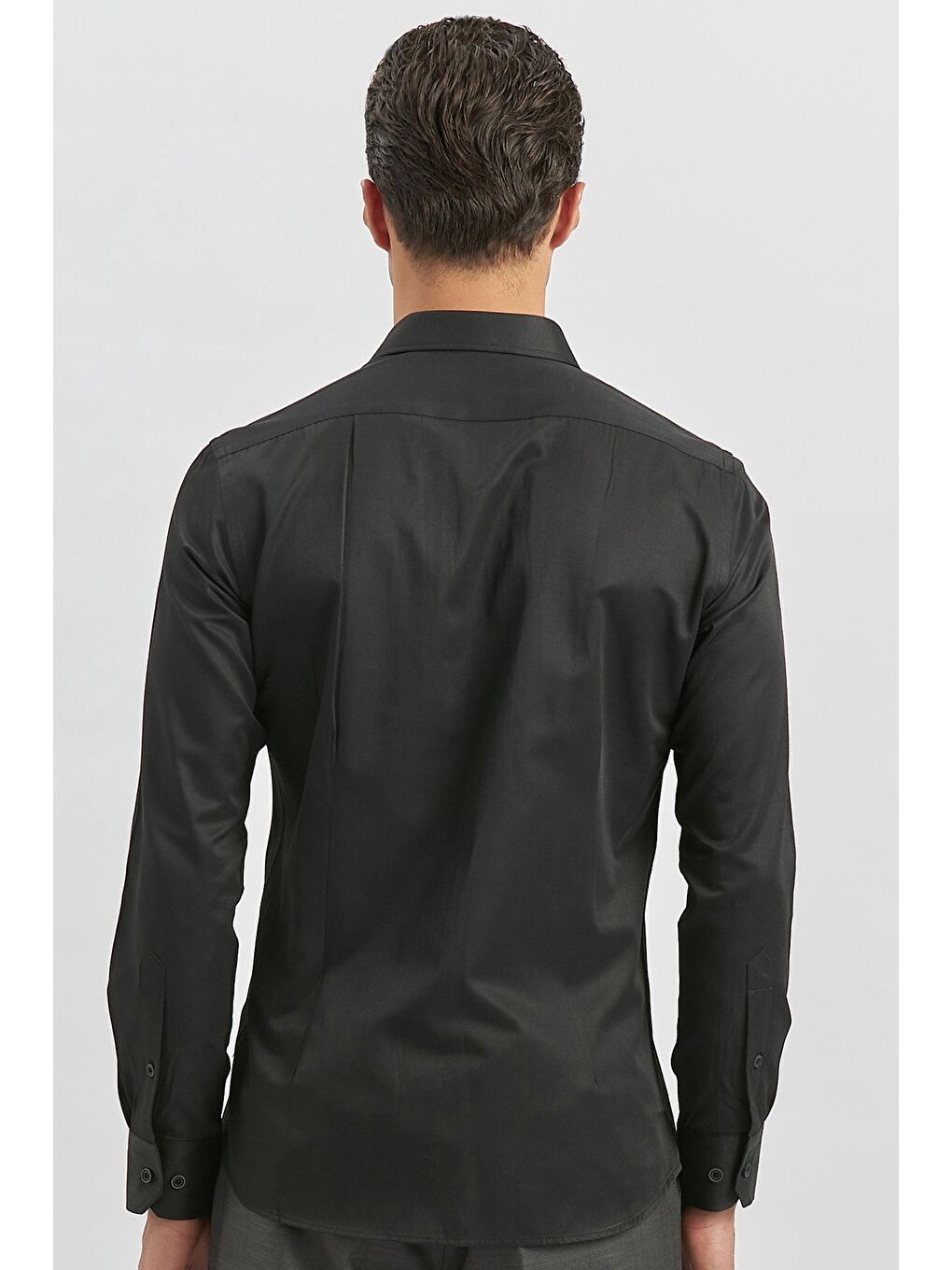 Siyah Uzun Kol Düz Bez Ayağı Yarım İtalyan Yaka Classic Slim Fit Gömlek 1004240268-5