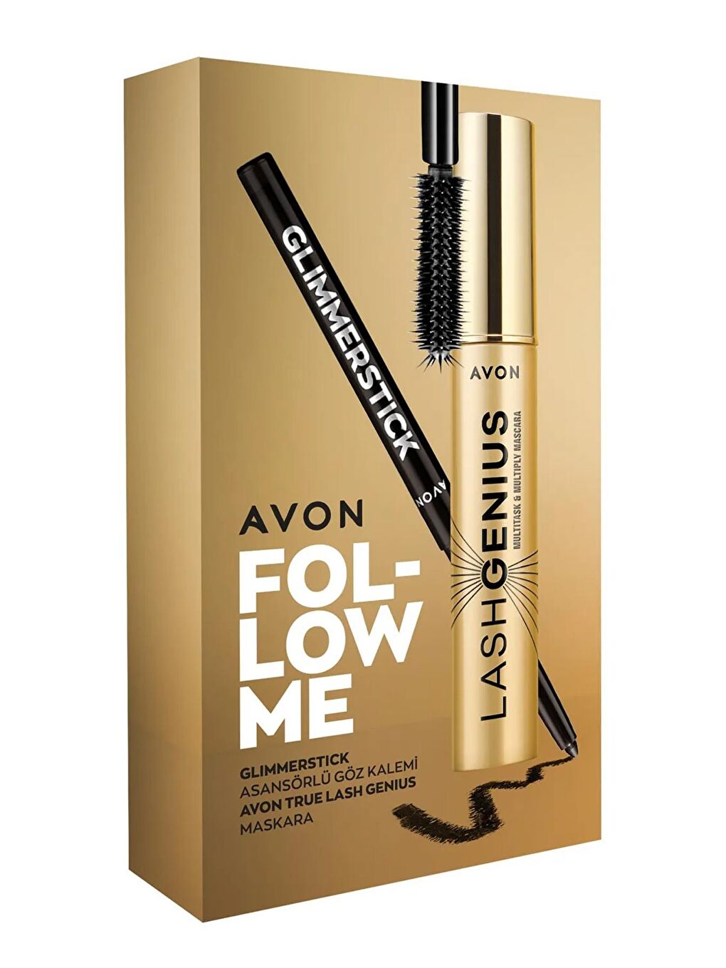 AVON Renksiz Follow Me Göz Kalemi Blackest Black ve Lash Genius Maskara Hediye Paketi