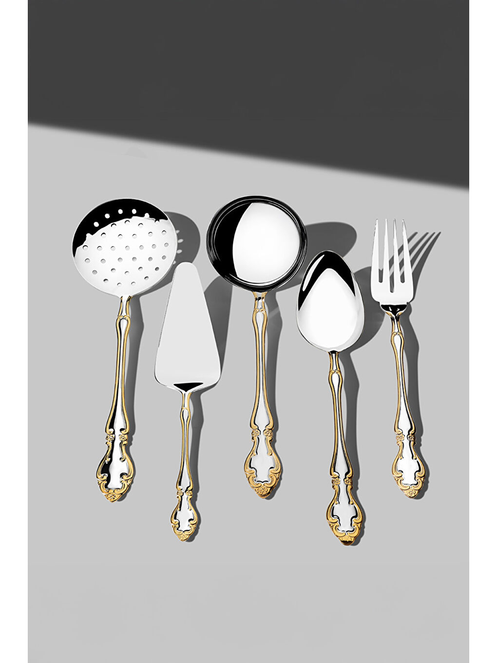 Sarı Adriana Altın Sade 12 Kişilik 89 Parça Deri Kutulu Çatal Kaşık Bıçak Takımı-1