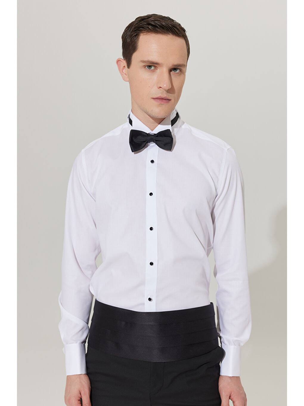 Erkek Beyaz Slim Fit Dar Kesim Ata Yaka Uzun Kollu Klasik Gömlek-3