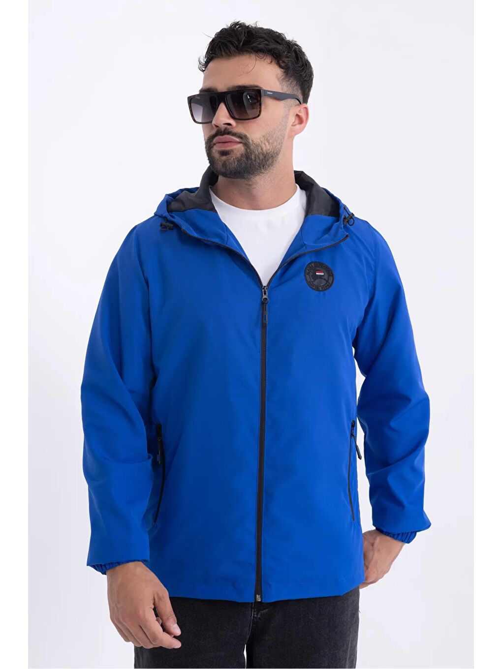 Mavi Erkek İçi Astarlı Rüzgara Dayanıklı Kapüşonlu Yağmurluk - Rüzgarlık Y-15-2