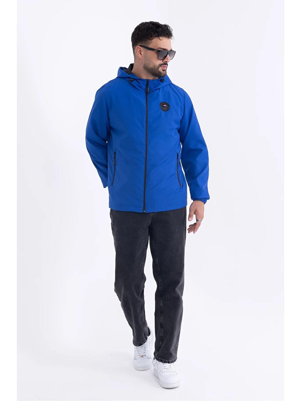 Mavi Erkek İçi Astarlı Rüzgara Dayanıklı Kapüşonlu Yağmurluk - Rüzgarlık Y-15-3